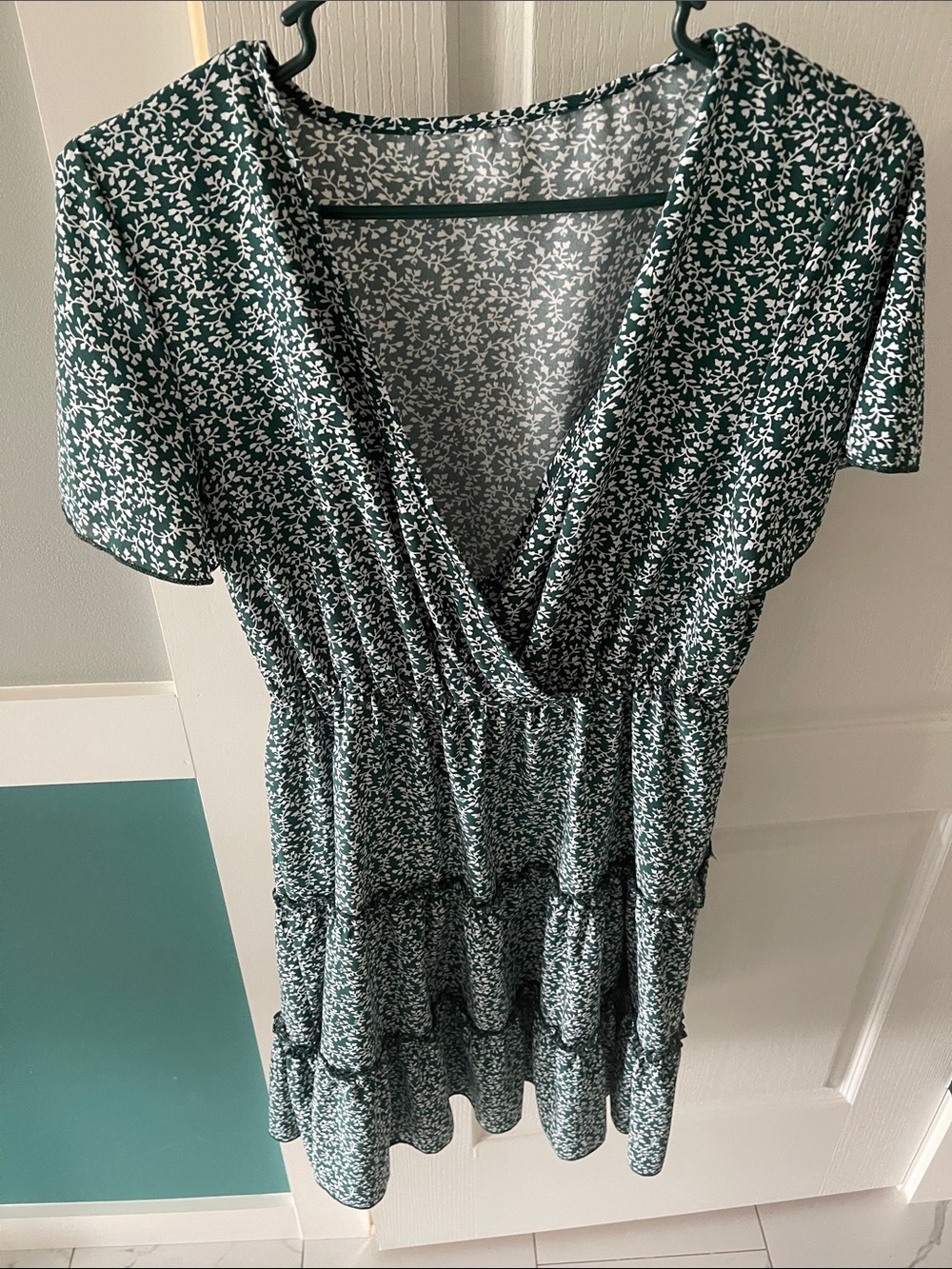 Green Floral Tiered Wrap Dress